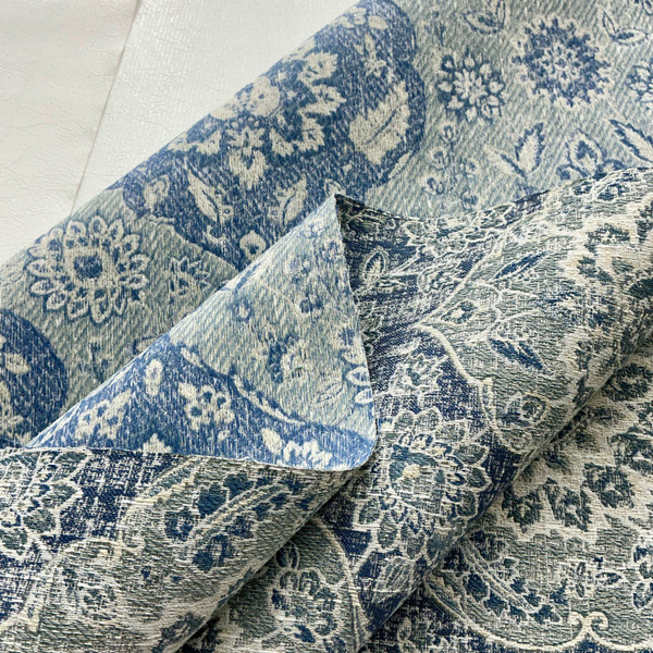 Damask Jacquard in Blue / Green / Off White | Upholstery Fabric | Heavyweight | Durable | 54" Wide | By the Yard (Same as Jay0125-109)