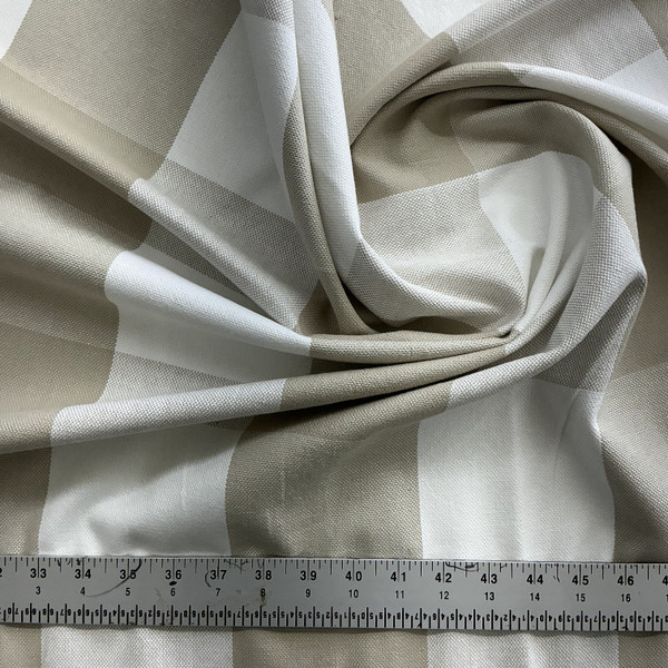 Big Check in Linen | Upholstery / Slipcover Fabric | Beige and White | 100% Cotton | 55" Wide | Medium Weight | By the Yard