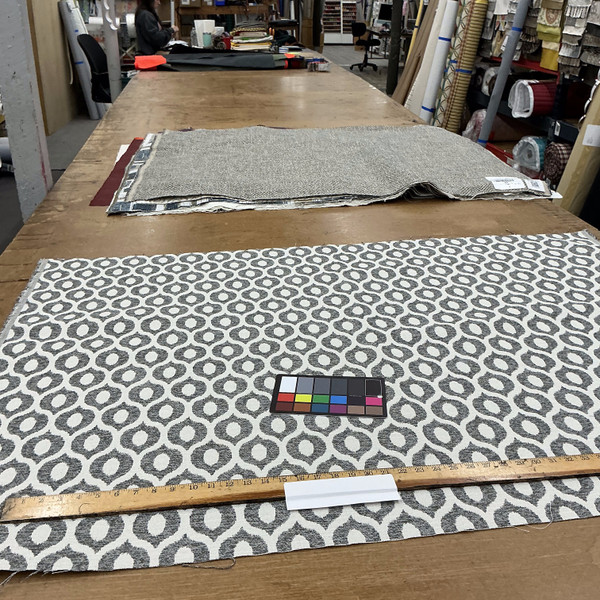 Sky Top in Steel | Upholstery Fabric | Ogee in Grey / Bone White | Swavelle | 54" Wide | Heavyweight | BTY