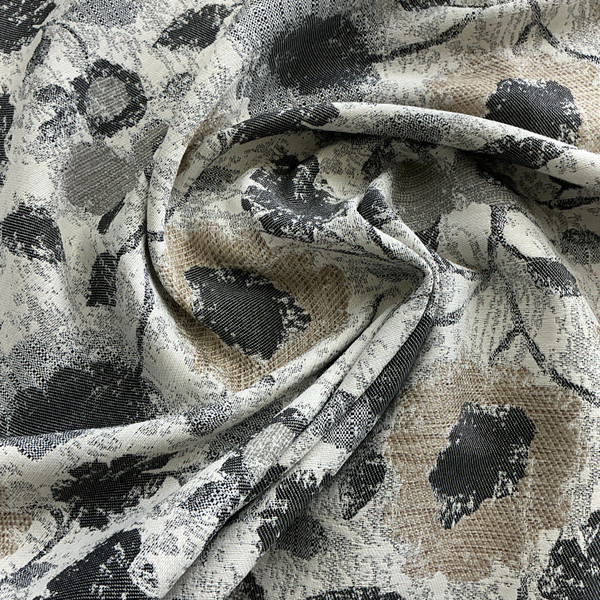 Myla in Marble | Upholstery Fabric | Floral Jacquard in Black / Beige / White | Richloom | Heavyweight | 54" Wide | By the Yard