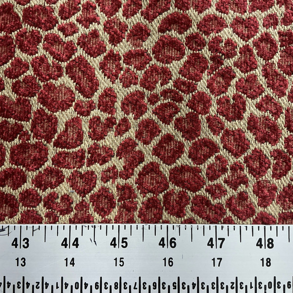 Leopard Print in Red and Tan | Upholstery Fabric | Chenille | 54" Wide | By the Yard