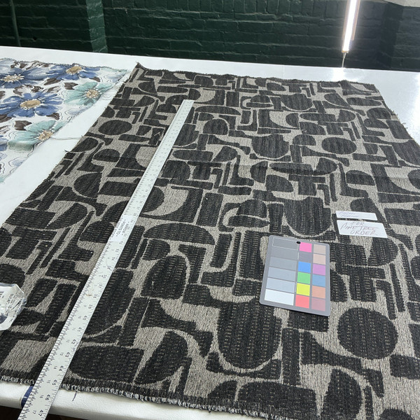 Bugati in Praline | Upholstery Fabric | Chenille Abstract Design | Black / Brown / Grey | Richloom | 54" Wide | By the Yard