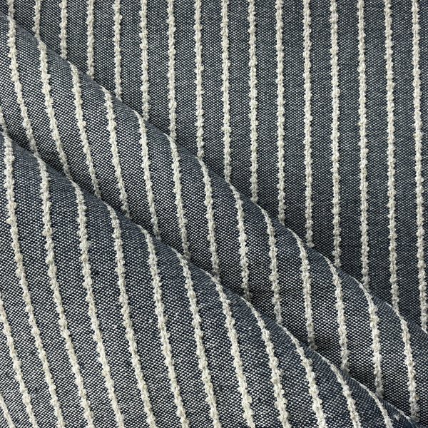 Pomodoro in Champbray | Upholstery Fabric | Textured Stripes in Navy Blue / White | Richloom | Heavyweight | 54" Wide | By the Yard