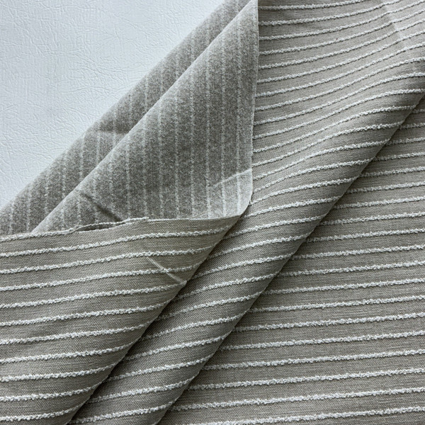 Pomodoro in Linen | Upholstery Fabric | Textured Stripes in Beige / White | Richloom | Heavyweight | 54" Wide | By the Yard