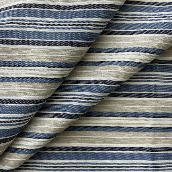 Equivalent in Ocean | Upholstery Fabric | Stripes | Blue / Beige / Off White | Medium Weight | Richloom | 54" Wide | By the Yard