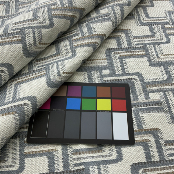 Tinder in Steel | Upholstery Fabric | Geometric in Blue / Brown / White | Richloom | Heavy Weight | 54" Wide | By the Yard