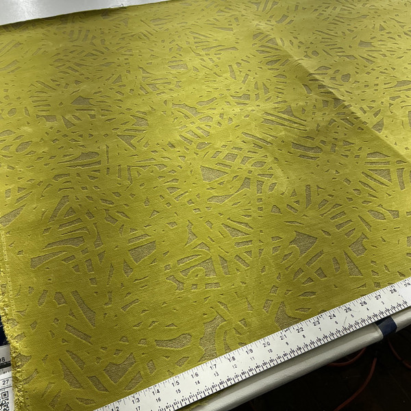 Abstract Design in Citron Green | Velvet Upholstery Fabric | Heavy Weight | 54" Wide | By the Yard
