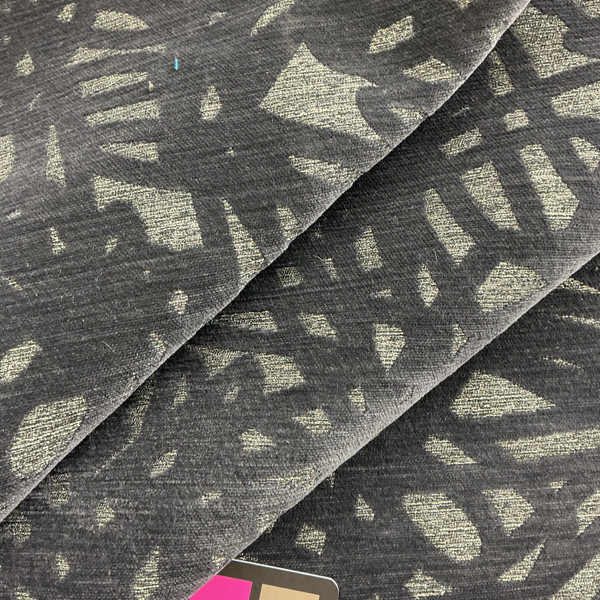 Abstract Design in Charcoal | Velvet Upholstery Fabric | Heavy Weight | 54" Wide | By the Yard
