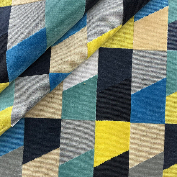 Lucio in Capri | Upholstery Fabric | Geometric in Yellow / Blue / Grey / Black | Emanuela Frattini Magnussen | Heavy Weight | 54" Wide | BTY