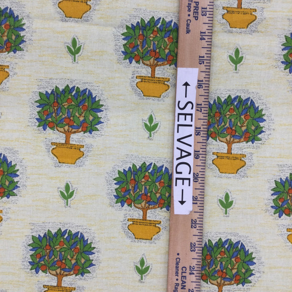 3 Yard Piece of Tuscan Potted Mandarin Tree Printed Fabric in Yellow / Green / Orange / Blue | Upholstery / Curtains | 54" Wide | By the Yard