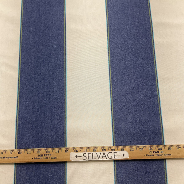 4 Yard Piece of Jumbo Stripes Blue & Beige  60 Inch Furniture Weight Indoor / Outdoor Acrylic Canvas Upholstery Fabric
