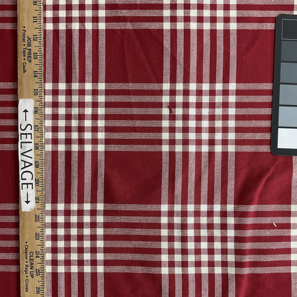 1.25 Yard Piece of Faulkner in Flame | Upholstery / Drapery Fabric | Plaid in Red / White | Medium Weight | 54" Wide | By the Yard