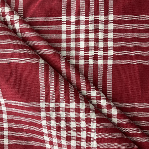 1.25 Yard Piece of Faulkner in Flame | Upholstery / Drapery Fabric | Plaid in Red / White | Medium Weight | 54" Wide | By the Yard