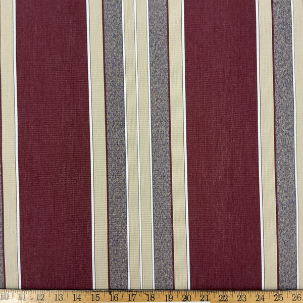 Recacril Bara Stripe R-430 Burgundy Red / Tan / Green / Blue / White | Waterproof Awning & Marine Canvas | 100% Solution Dyed Acrylic | 47" Wide | By the Yard