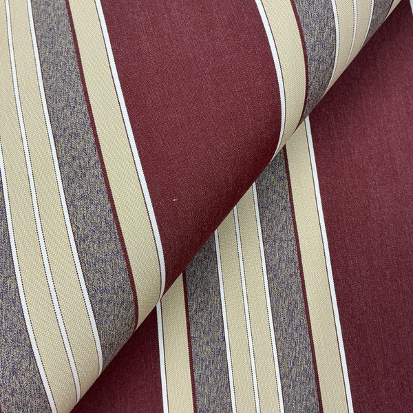 Recacril Bara Stripe R-430 Burgundy Red / Tan / Green / Blue / White | Waterproof Awning & Marine Canvas | 100% Solution Dyed Acrylic | 47" Wide | By the Yard