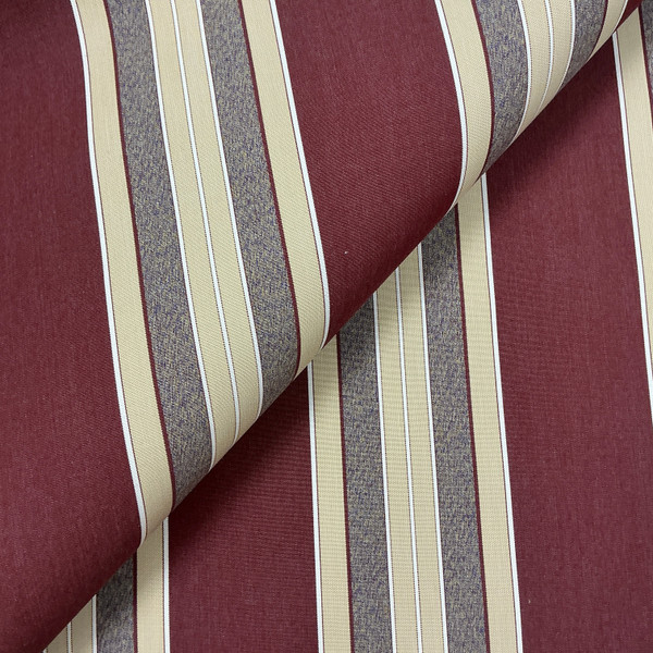 Recacril Bara Stripe R-430 Burgundy Red / Tan / Green / Blue / White | Waterproof Awning & Marine Canvas | 100% Solution Dyed Acrylic | 47" Wide | By the Yard