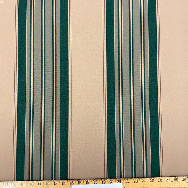 Recacril Celio Stripe R-071 Brown / Forest Green | Waterproof Awning & Marine Canvas | 100% Solution Dyed Acrylic | 47" Wide | By the Yard