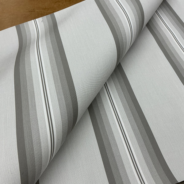 Recacril Pelham Stripe R-282 Grey / White  | Waterproof Awning & Marine Canvas | 100% Solution Dyed Acrylic | 47" Wide | By the Yard
