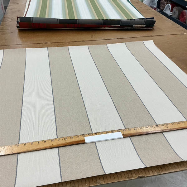 Recacril Galdana Stripe R-876 Beige / Tan / Black  | Waterproof Awning & Marine Canvas | 100% Solution Dyed Acrylic | 47" Wide | By the Yard