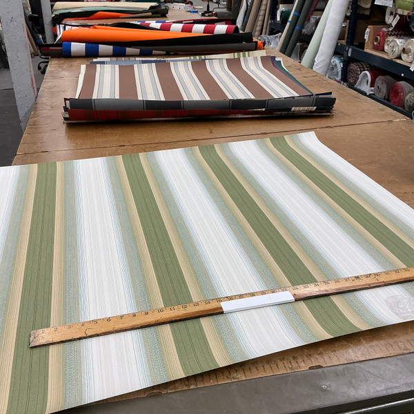 Recacril Grecia Stripe R-465 Green / Tan / White  | Waterproof Awning & Marine Canvas | 100% Solution Dyed Acrylic | 47" Wide | By the Yard