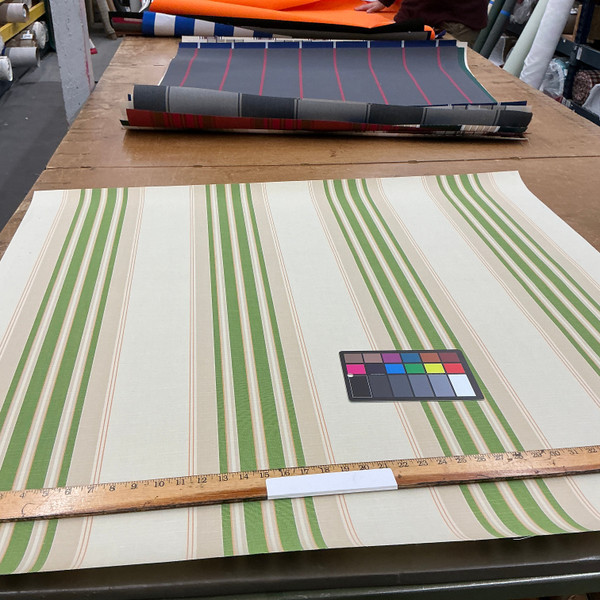 Recacril Monti Stripe R-074 Green / Beige / Orange  | Waterproof Awning & Marine Canvas | 100% Solution Dyed Acrylic | 47" Wide | By the Yard