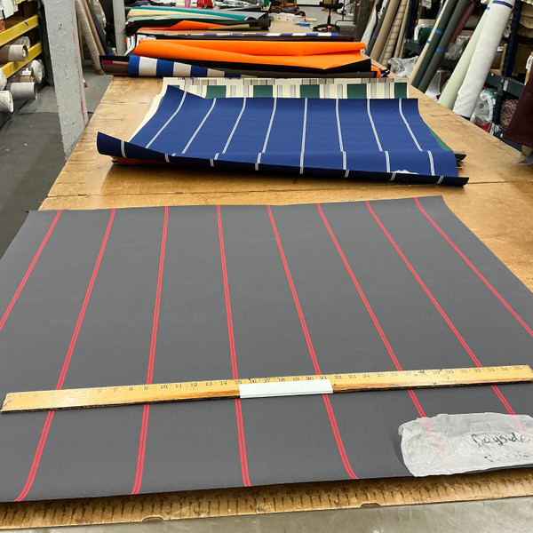 Recacril Bayside Stripe R-063 Grey / Red  | Waterproof Awning & Marine Canvas | 100% Solution Dyed Acrylic | 47" Wide | By the Yard