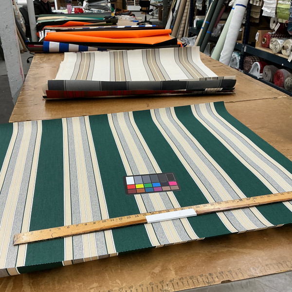 Recacril Montornes Stripe R-411 Green / Beige / White / Blue  | Waterproof Awning & Marine Canvas | 100% Solution Dyed Acrylic | 47" Wide | By the Yard