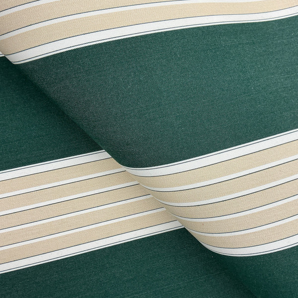 Recacril Ortava Stripe R-808 Forest Green / Beige / White | Waterproof Awning & Marine Canvas | 100% Solution Dyed Acrylic | 47" Wide | By the Yard