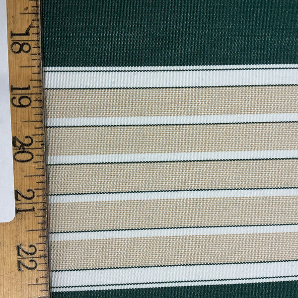 Recacril Ortava Stripe R-808 Forest Green / Beige / White | Waterproof Awning & Marine Canvas | 100% Solution Dyed Acrylic | 47" Wide | By the Yard