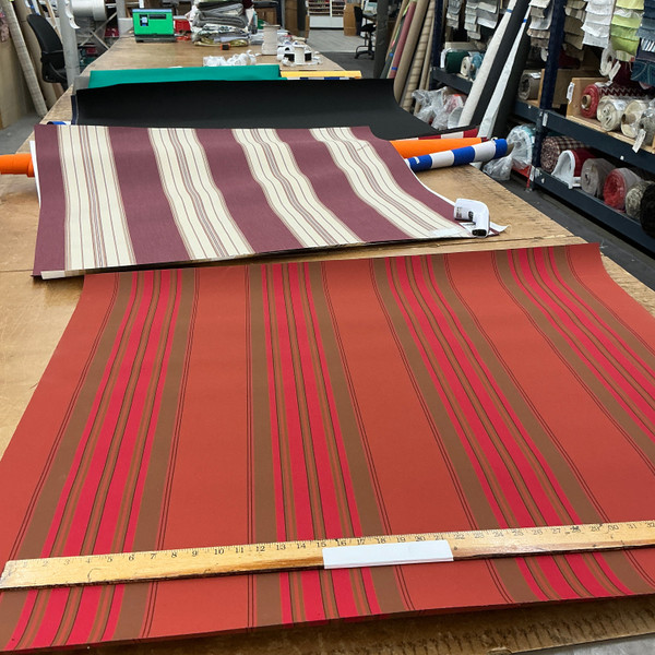 Recacril Borgo Stripe R-070 Red / Brick Orange / Brown | Waterproof Awning & Marine Canvas | 100% Solution Dyed Acrylic | 47" Wide | By the Yard
