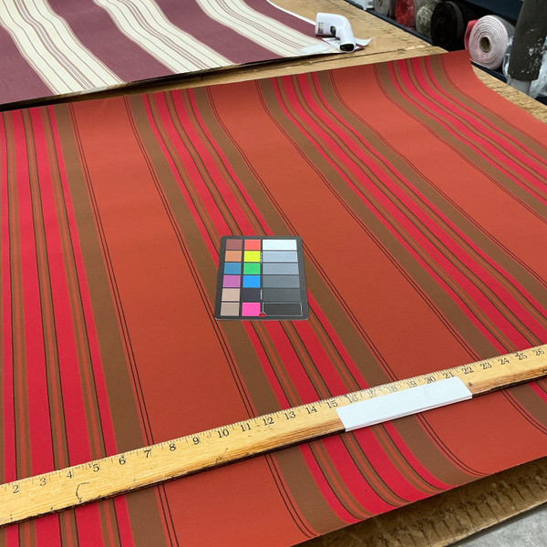 Recacril Borgo Stripe R-070 Red / Brick Orange / Brown | Waterproof Awning & Marine Canvas | 100% Solution Dyed Acrylic | 47" Wide | By the Yard