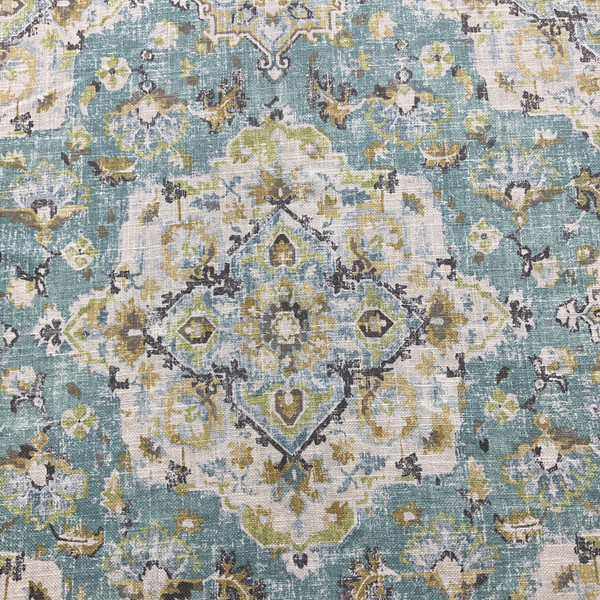 1.66 Yard Piece of Benbrook in Caribbean | Home Decor Fabric | Medallion Design in Turquoise / Yellow / White | Covington | 54" Wide | By the Yard