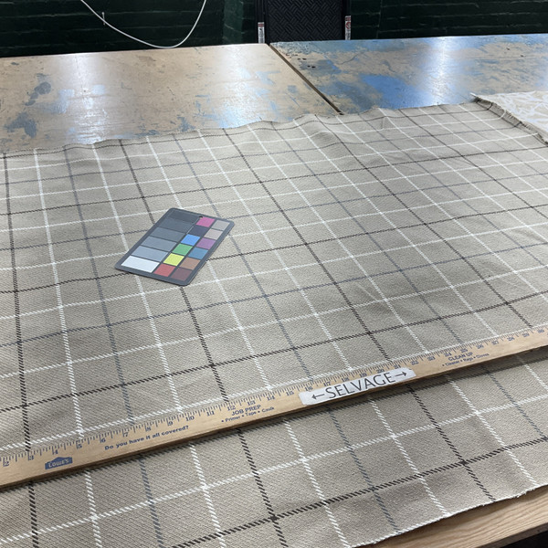 1.75 Yard Piece of Tallyho in Linen | Upholstery Fabric | Beige / Brown / Slate Windowpane Plaid | Ralph Lauren | Heavy Weight |  54" Wide | Sold BTY