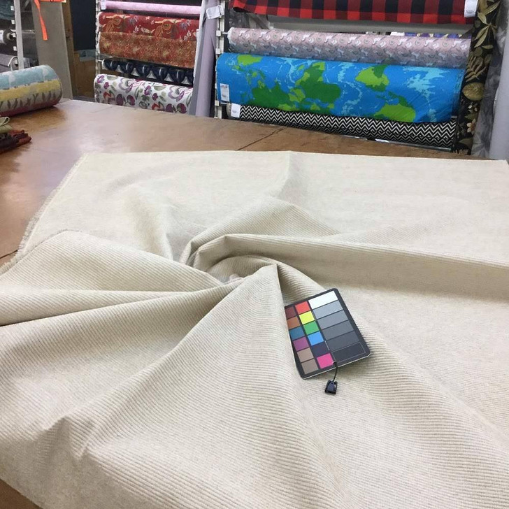 Tone-on-tone Raised Chenille Stripes in Beige Fabric | 54" | BTY | Extra Durable