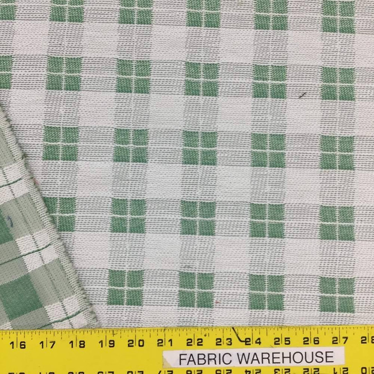 Windowpane Check in Green and White Upholstery Fabric | 54"W | BTY | Durable
