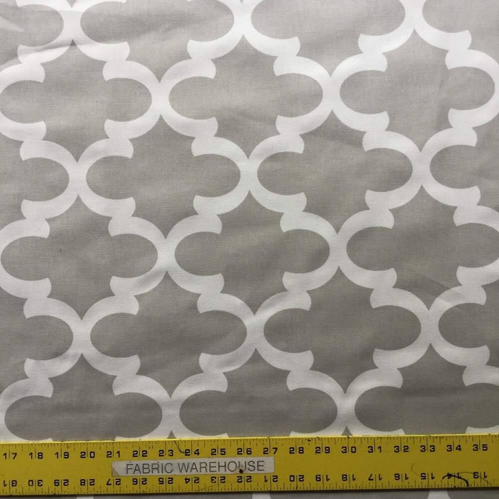 Moroccan Tile Geometric in Gray and White Upholstery / Drapery Fabric | 54" Wide