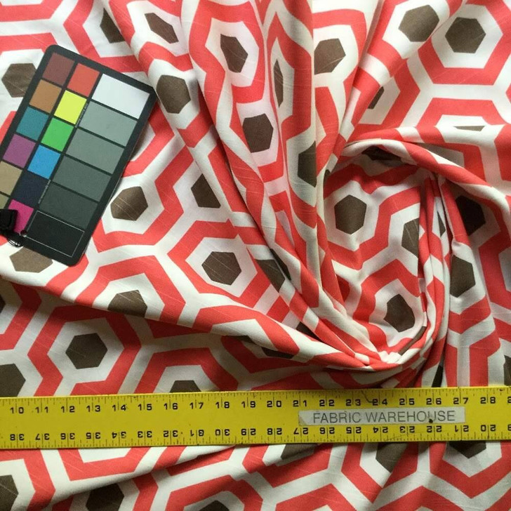 Hexagon Geometric in Salmon and Brown Home Decor Fabric | 54" W | By the Yard