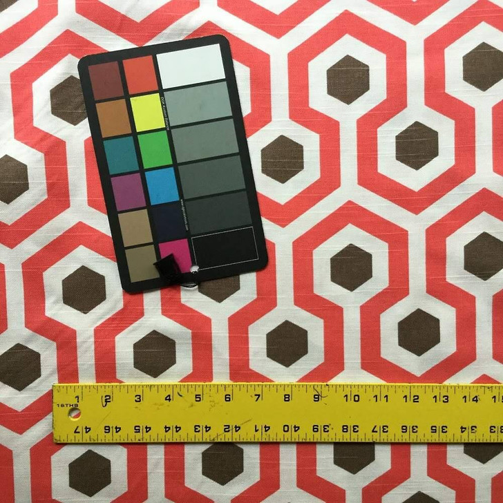 Hexagon Geometric in Salmon and Brown Home Decor Fabric | 54" W | By the Yard
