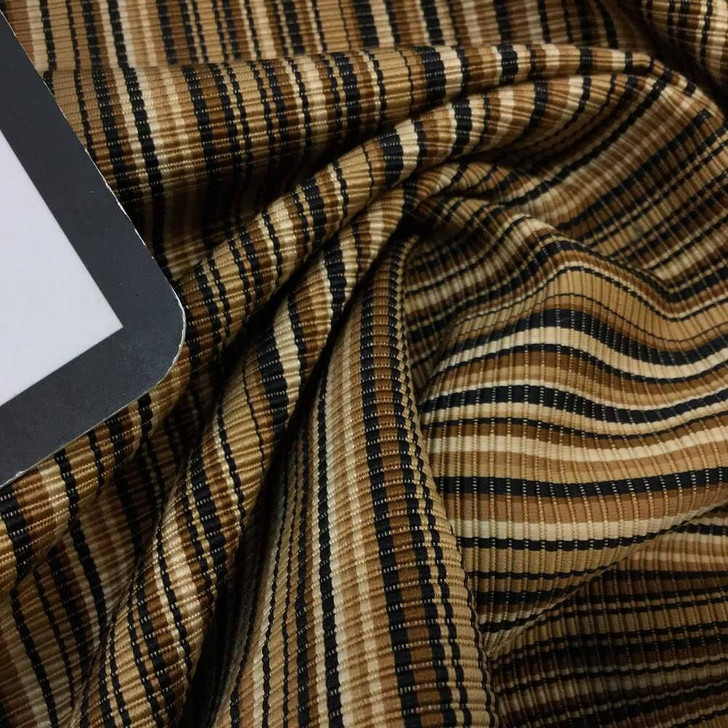 Vertical Black and Tan Stripes | Upholstery Fabric | 54 Wide | By the Yard