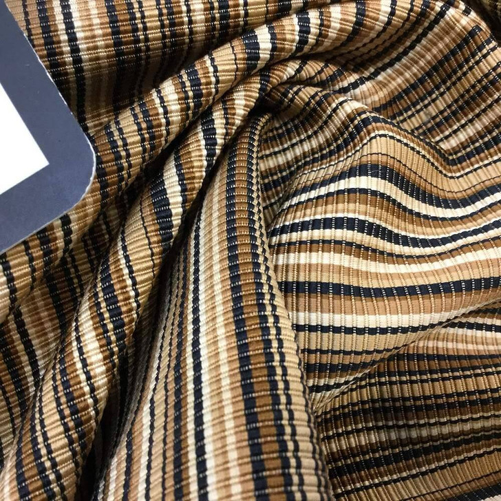Vertical Black and Tan Stripes | Upholstery Fabric | 54 Wide | By the Yard