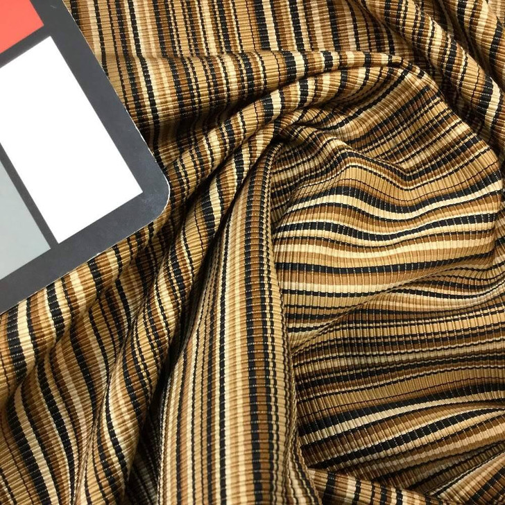 Vertical Black and Tan Stripes | Upholstery Fabric | 54 Wide | By the Yard