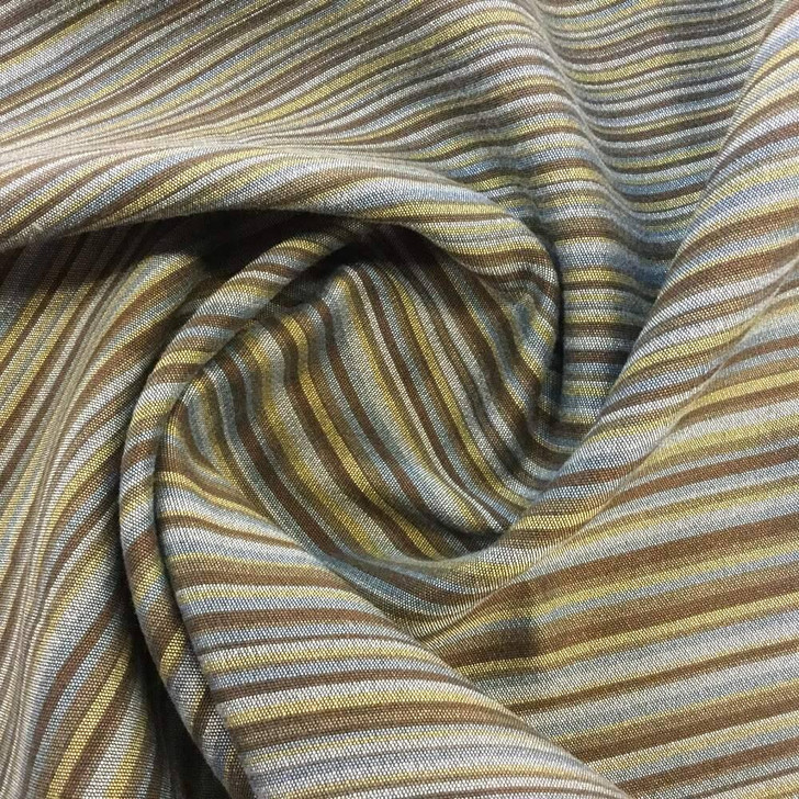 Horizontal Thin Stripes in Brown, Gray, Tan | Upholstery Fabric | 59 Wide | BTY