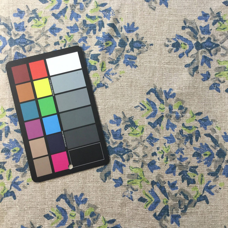 Textured Floral Diamonds | Home Decor Fabric | Taupe / Blue | 54 Wide | BTY