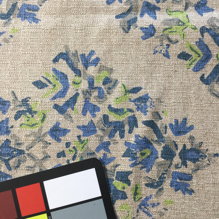 Textured Floral Diamonds | Home Decor Fabric | Taupe / Blue | 54 Wide | BTY