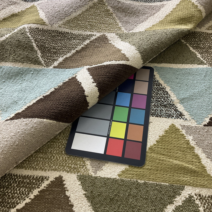 Canron in Spring | Triangle Geometric in Green / Brown / Blue | Upholstery Fabric | Regal Fabrics Brand | 54" Wide | By the Yard