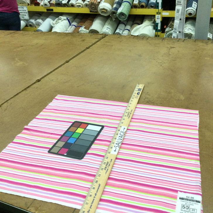 100% Cotton Quilting Fabric | Pink Green Stripe | 44" Wide | By The Yard
