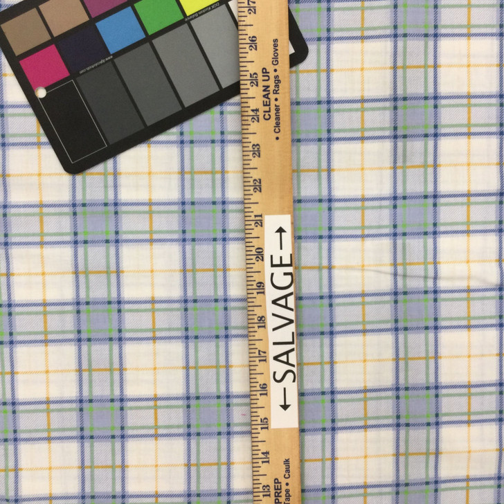 100% Cotton Quilting Fabric | Blue Green Yellow Plaid Tartan | 44" Wide | By The Yard