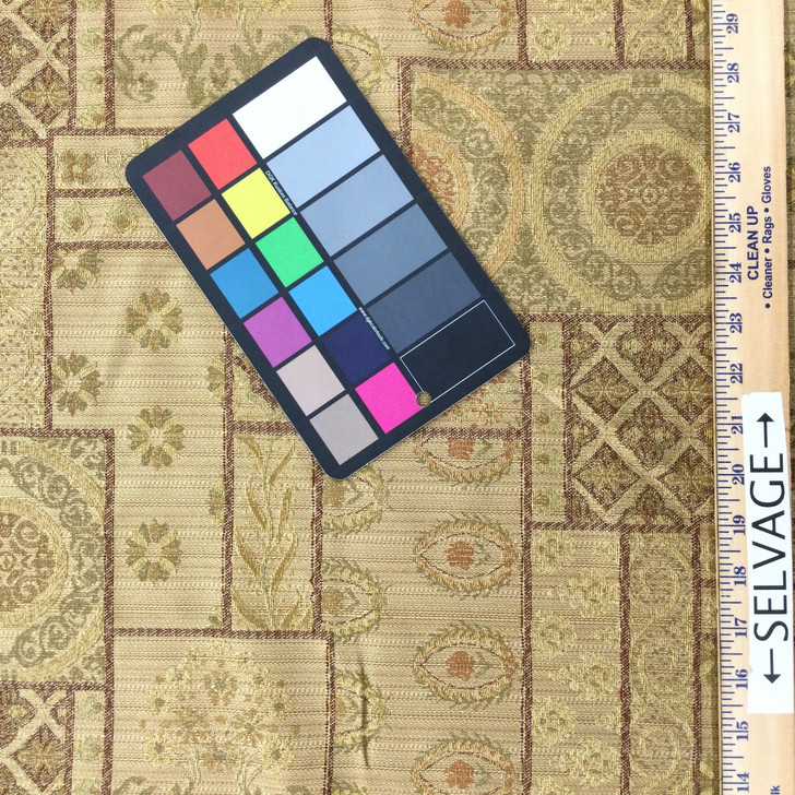 Decorative Blocks Tan / Burgundy / Orange | Upholstery / Drapery Fabric | 54" Wide | By the Yard