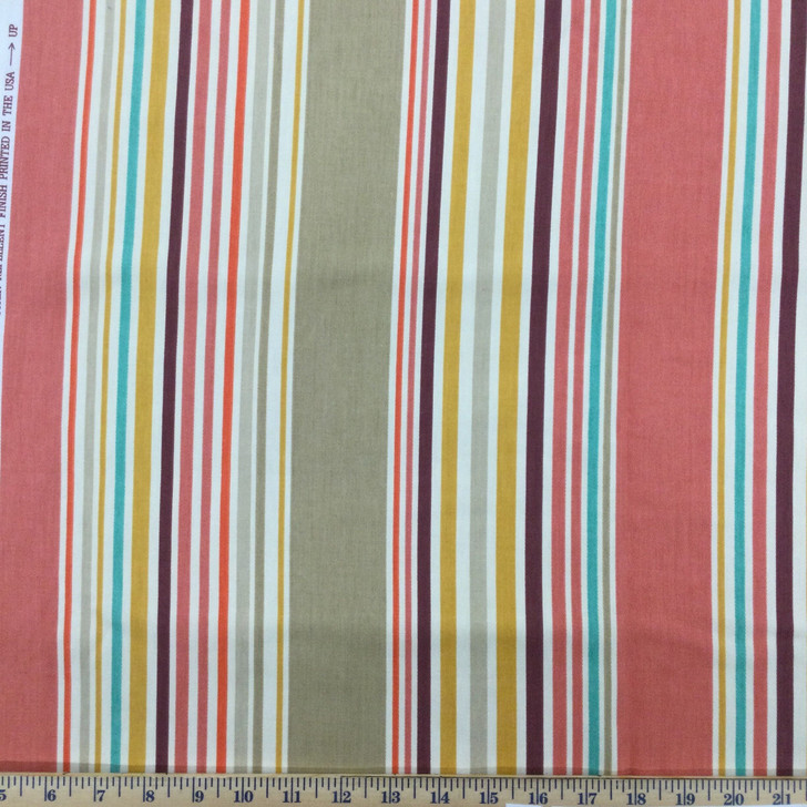 Thick and Thin Stripes in Pink / Orange / Tan / Green | Home Decor / Drapery Fabric | 54" Wide | By the Yard