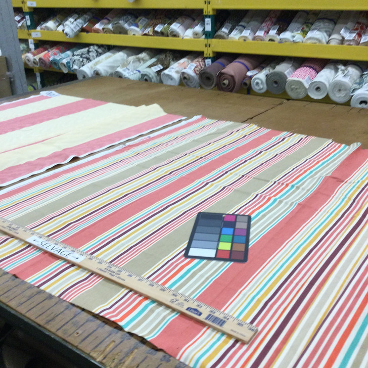 Thick and Thin Stripes in Pink / Orange / Tan / Green | Home Decor / Drapery Fabric | 54" Wide | By the Yard